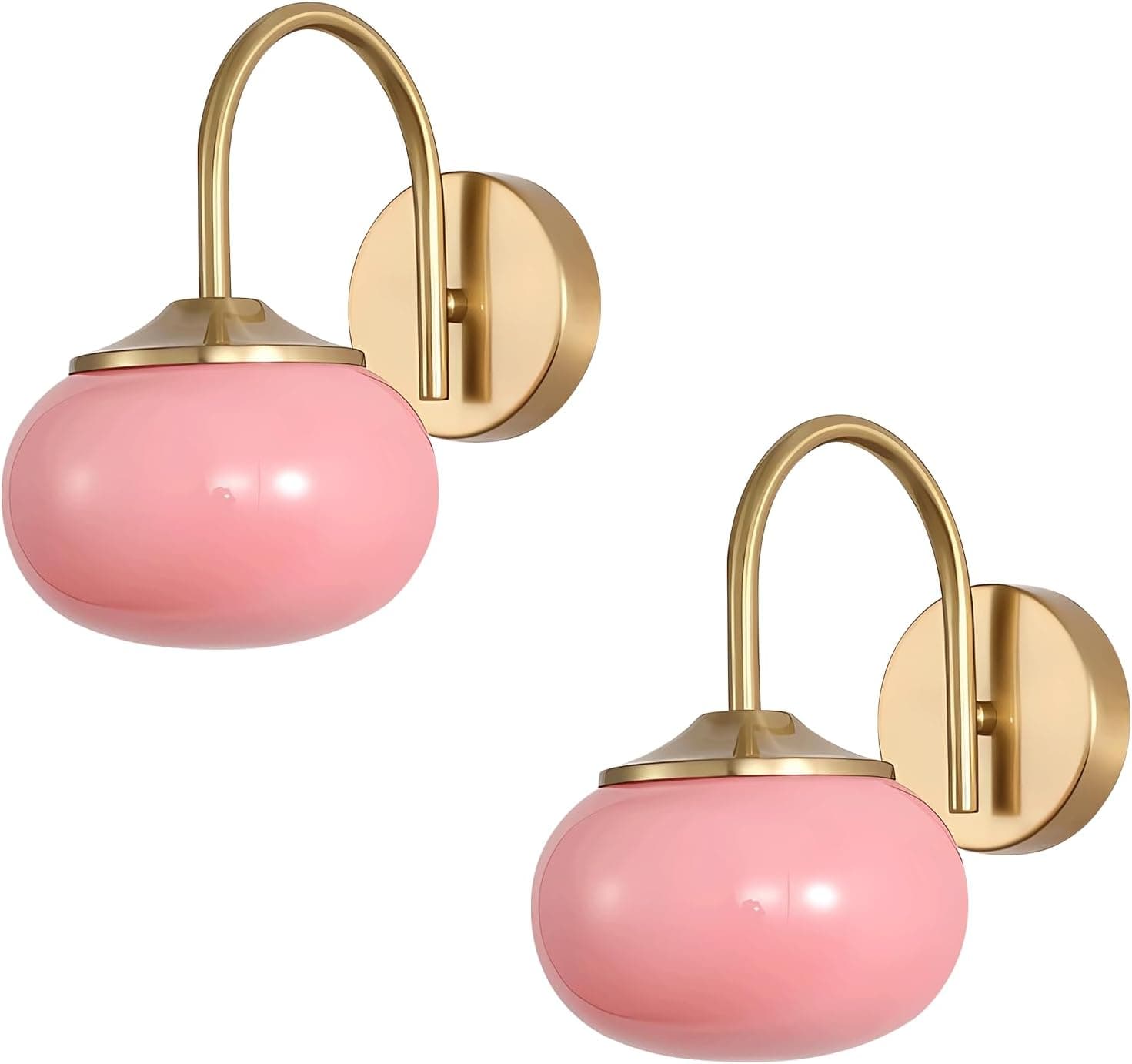 BOKT Set of 2 Pink Modern Sconce Bedroom Wall Sconces Lamp Gold Small Mounted Lights Fixtures Bedside Lamps Indoor for Bathroom Stairway Living and Gamer Room (Bulb Not Included)