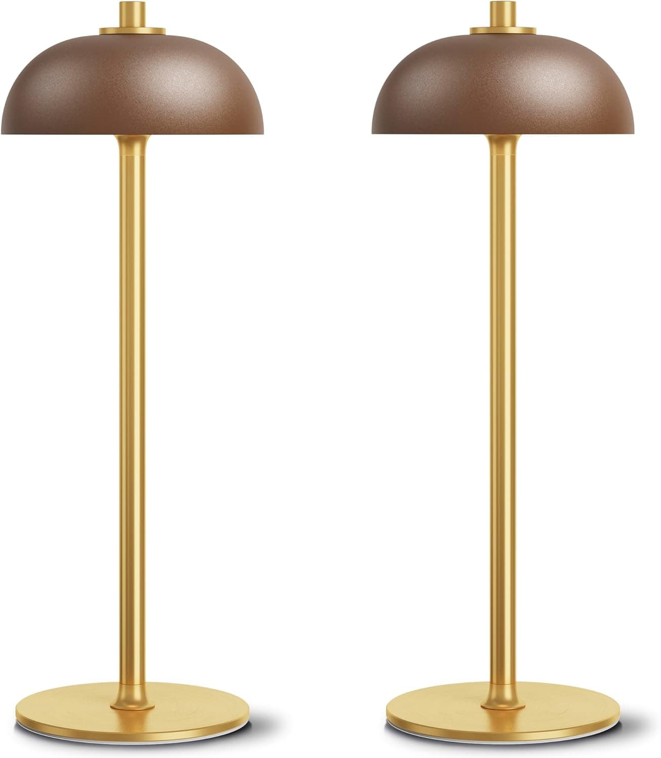 JONEMO 2 Pack LED Cordless Table Lamp Rechargeable,5000mAh Battery Operated Table Lamp, 3 Color Stepless Dimming Metal Table Light with Memory Function for Outdoor, Dinner, Patio, Home.(Brown)