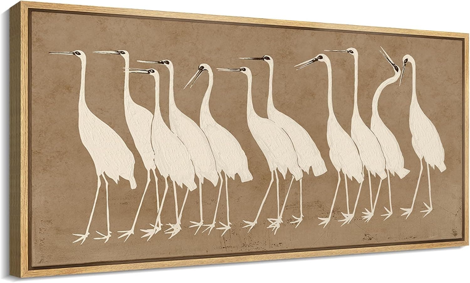 MUDECOR Extra Large Framed Canvas Print Wall Art Minimalist White Cranes on Beige Background Antique Retro Fine Art Illustrations Decorative Colorful for Bedroom - 60"x30"
