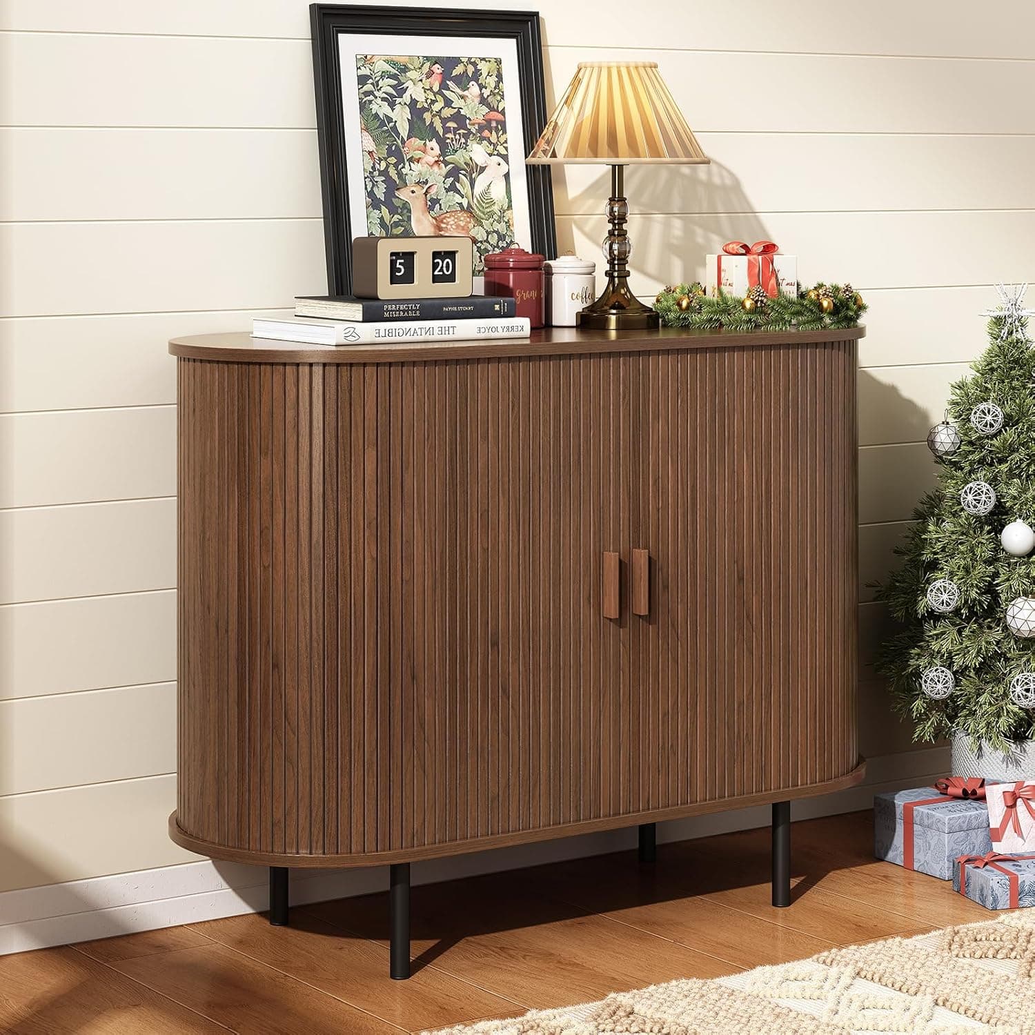 ONBRILL 40" Sideboard Buffet Cabinet with Storage, Storage Cabinet with Sliding Door & Adjustable Shelf, Modern Accent Coffee Bar Console Table for Kitchen, Entryway, Walnut
